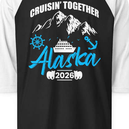 Alaska Cruise Group Adventure Shirt 3/4 Sleeve Raglan Shirt – Black/White – Alaska Cruise Shirts Close Up