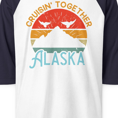 Retro Alaska Cruise Shirt 3/4 Sleeve Raglan Shirt – White/Navy – Alaska Cruise Shirts Close Up