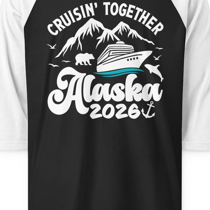 Alaska Cruise Adventure Shirt 3/4 Sleeve Raglan Shirt – Black/White – Alaska Cruise Shirts Close Up