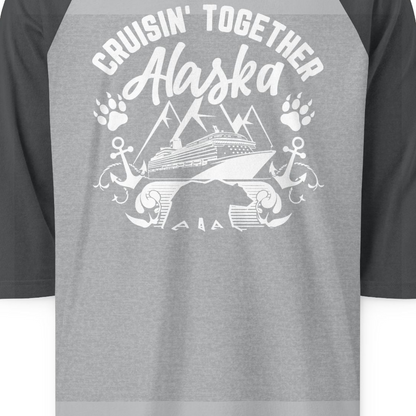 Alaska Cruise Adventure Shirt 3/4 Sleeve Raglan Shirt – Heather Grey/Heather Charcoal – Alaska Cruise Shirts Close Up