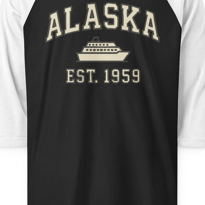 Alaska Cruise Shirt 3/4 Sleeve Raglan Shirt – Black/White – Alaska Cruise Shirts Close Up