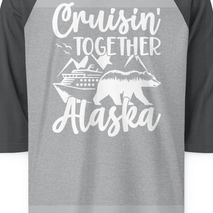 Alaska Cruise Adventure Shirt 3/4 Sleeve Raglan Shirt – Heather Grey/Heather Charcoal – Alaska Cruise Shirts Close Up