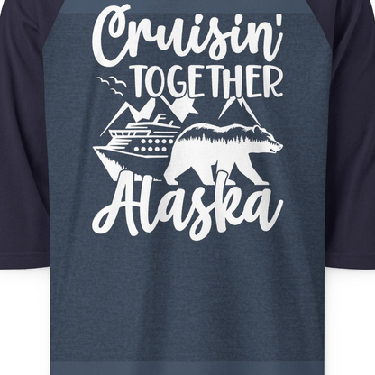 Alaska Cruise Adventure Shirt 3/4 Sleeve Raglan Shirt – Heather Denim/Navy – Alaska Cruise Shirts Close Up