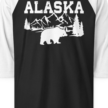 Alaska Bear Shirt 3/4 Sleeve Raglan Shirt – Black/White – Alaska Cruise Shirts Close Up