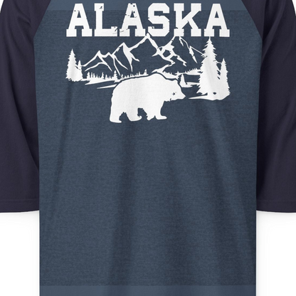 Alaska Bear Shirt 3/4 Sleeve Raglan Shirt – Heather Denim/Navy – Alaska Cruise Shirts Close Up