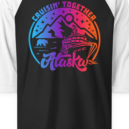 Alaska Cruise Shirt 3/4 Sleeve Raglan Shirt – Black/White – Alaska Cruise Shirts Close Up