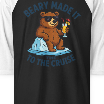 Funny Cruise Bear Shirt 3/4 Sleeve Raglan Shirt – Black/White – Alaska Cruise Shirts Close Up