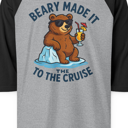 Funny Cruise Bear Shirt 3/4 Sleeve Raglan Shirt – Heather Grey/Black – Alaska Cruise Shirts Close Up