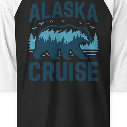 Alaska Cruise Shirt Bear Silhouette Forest Wildlife Nature Tee — 3/4 Sleeve 3/4 Sleeve Raglan Shirt – Black/White – Alaska Cruise Shirts Close Up