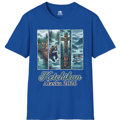 Ketchikan Alaska 2026 Scenic Nature and Totem Pole Art T-Shirt – Royal – Alaska Cruise Shirts