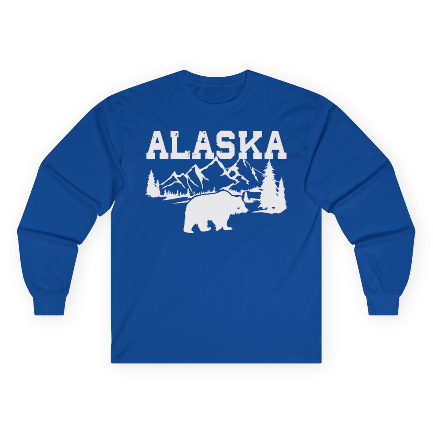 Alaska Bear Shirt - Wilderness Mountains and Trees Nature Silhouette Tee – Royal – Alaska Cruise Shirts