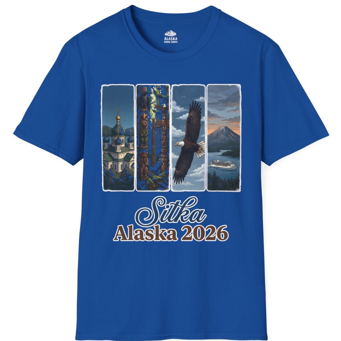 Sitka Alaska 2026 Cruise and Wildlife Souvenir Graphic Shirt – Royal – Alaska Cruise Shirts