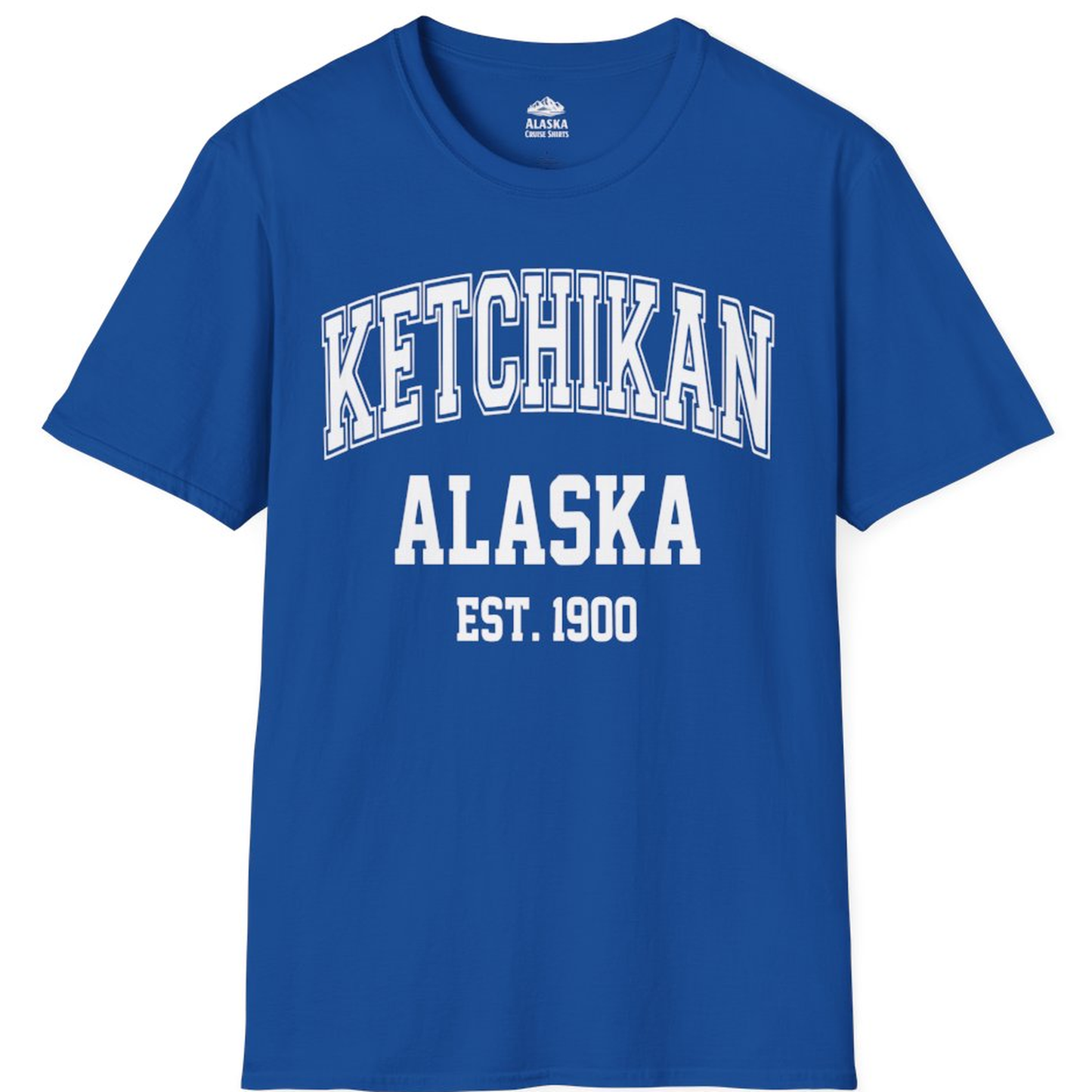 Ketchikan Alaska Collegiate Style Est 1900 Vintage Tee Shirt – Royal – Alaska Cruise Shirts