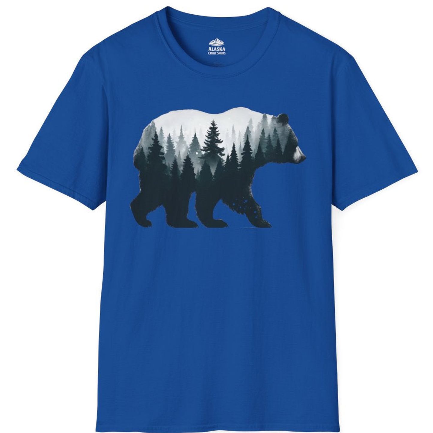 Double Exposure Bear Forest Silhouette Wilderness Shirt for Nature Lovers – Royal – Alaska Cruise Shirts