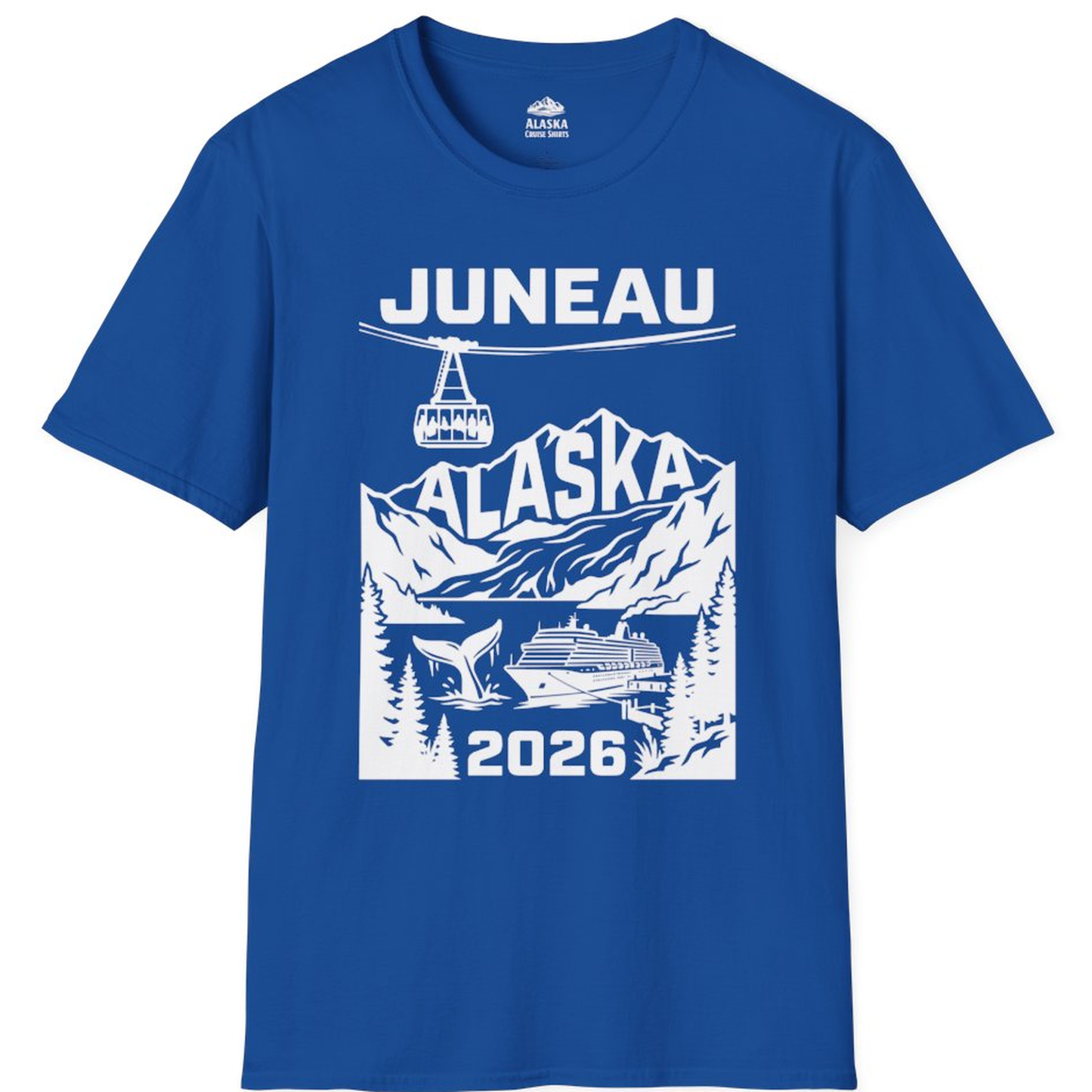 Juneau Alaska Cruise 2026 Scenic Whale and Cable Car Shirt – Royal – Alaska Cruise Shirts