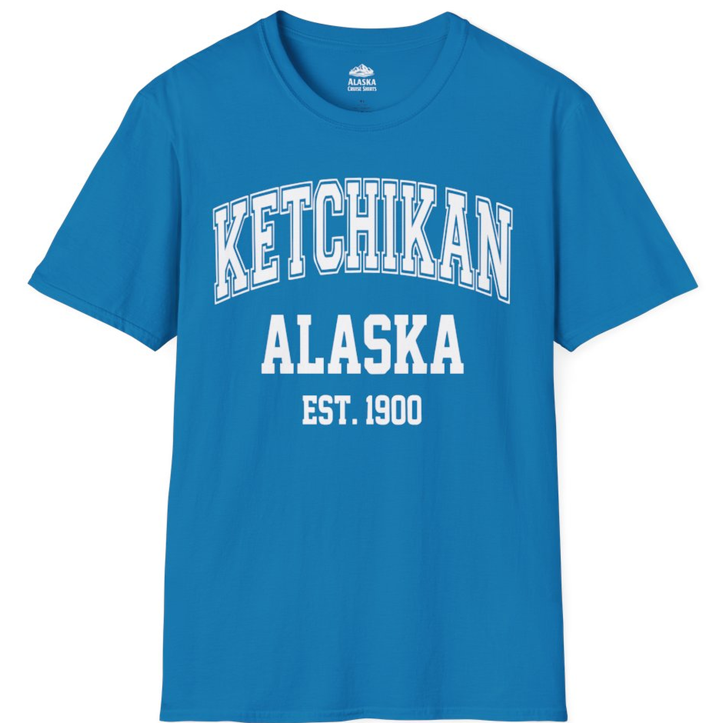 Ketchikan Alaska Collegiate Style Est 1900 Vintage Tee Shirt – Sapphire – Alaska Cruise Shirts
