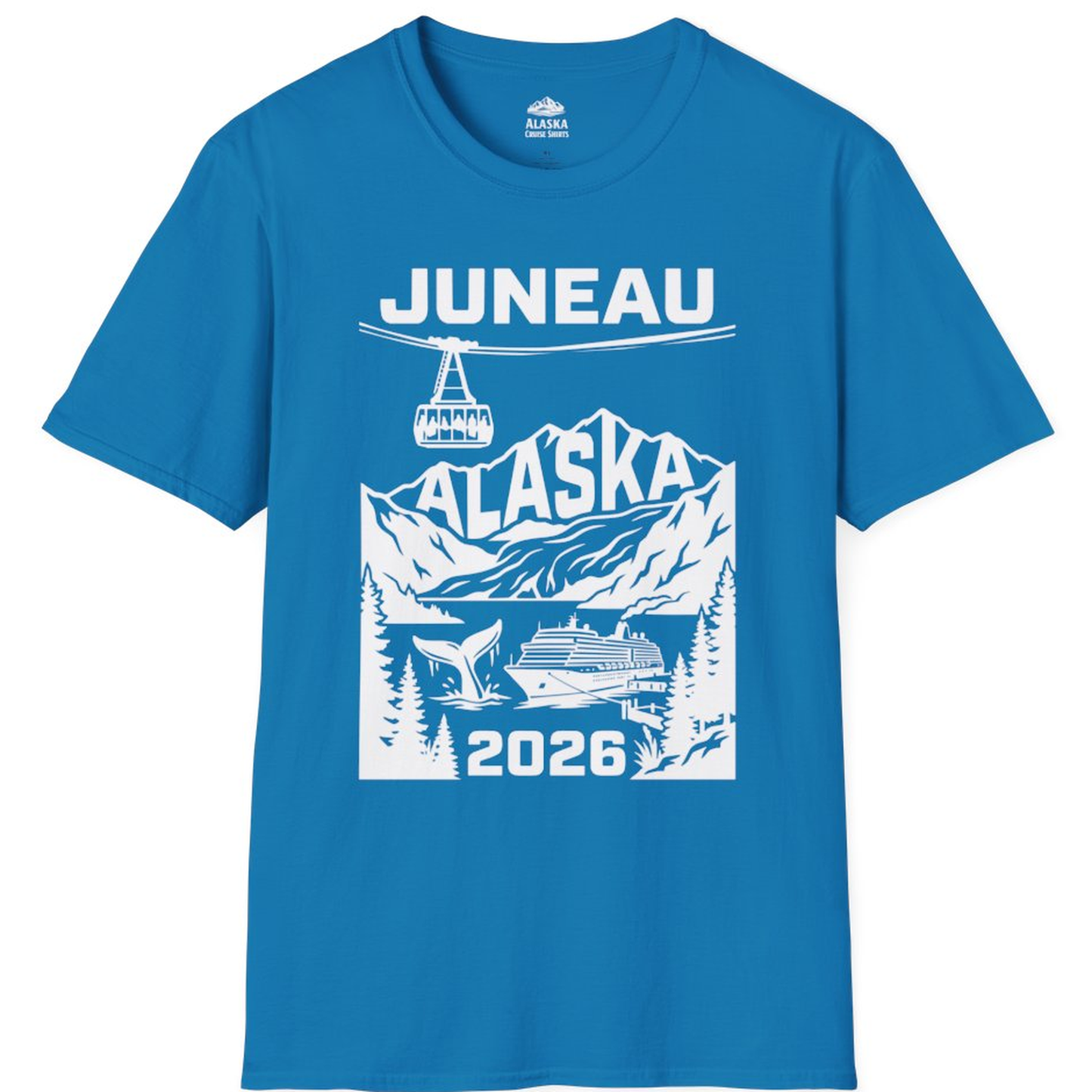 Juneau Alaska Cruise 2026 Scenic Whale and Cable Car Shirt – Sapphire – Alaska Cruise Shirts