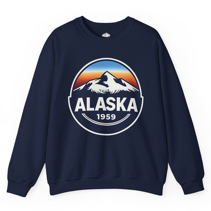 Alaska 1959 Retro Mountain Sunset Badge sweatshirt Vintage Statehood sweatshirt — Sweatshirt Sweatshirt – Alaska Cruise Shirts