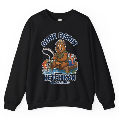 Gone Fishin Ketchikan Alaska 2026 Cartoon Bear Souvenir Shirt — Sweatshirt Sweatshirt – Alaska Cruise Shirts