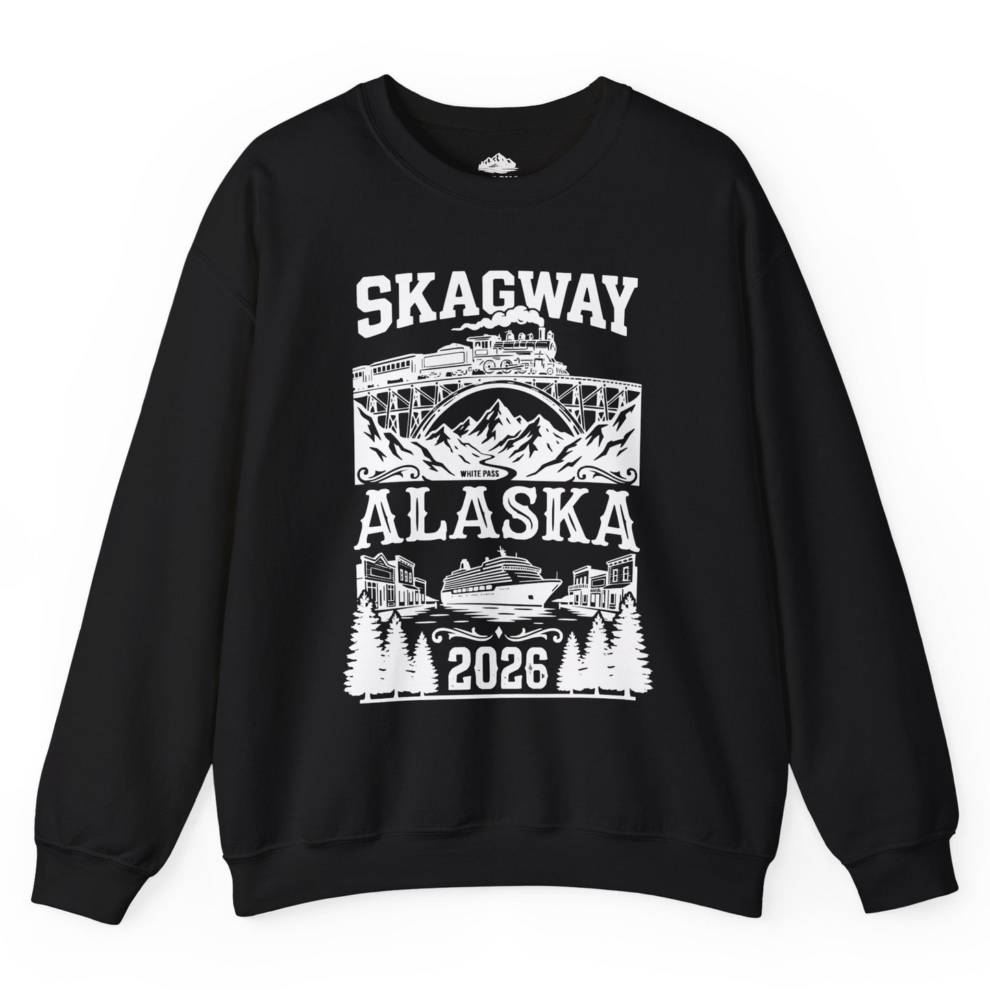 Skagway Alaska Cruise 2026 Shirt with Train and Mountains — Sweatshirt Sweatshirt – Alaska Cruise Shirts