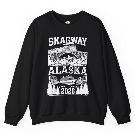 Skagway Alaska Cruise 2026 Shirt with Train and Mountains — Sweatshirt Sweatshirt – Alaska Cruise Shirts