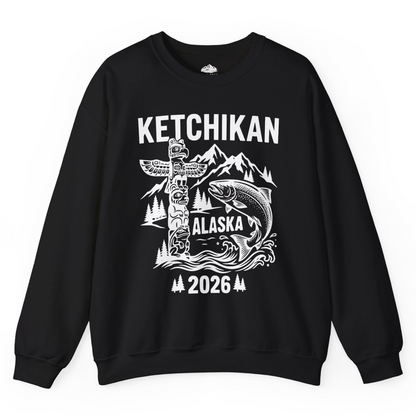 Ketchikan Alaska 2026 Totem Pole and Salmon Souvenir Shirt — Sweatshirt Sweatshirt – Alaska Cruise Shirts