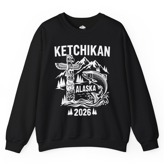 Ketchikan Alaska 2026 Totem Pole and Salmon Souvenir Shirt — Sweatshirt Sweatshirt – Alaska Cruise Shirts