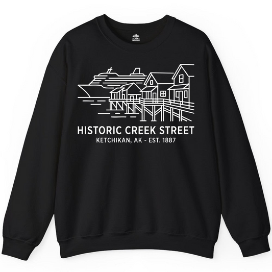 Ketchikan Creek Street Alaska Waterfront and Cruise Ship Shirt — Sweatshirt Sweatshirt – Alaska Cruise Shirts