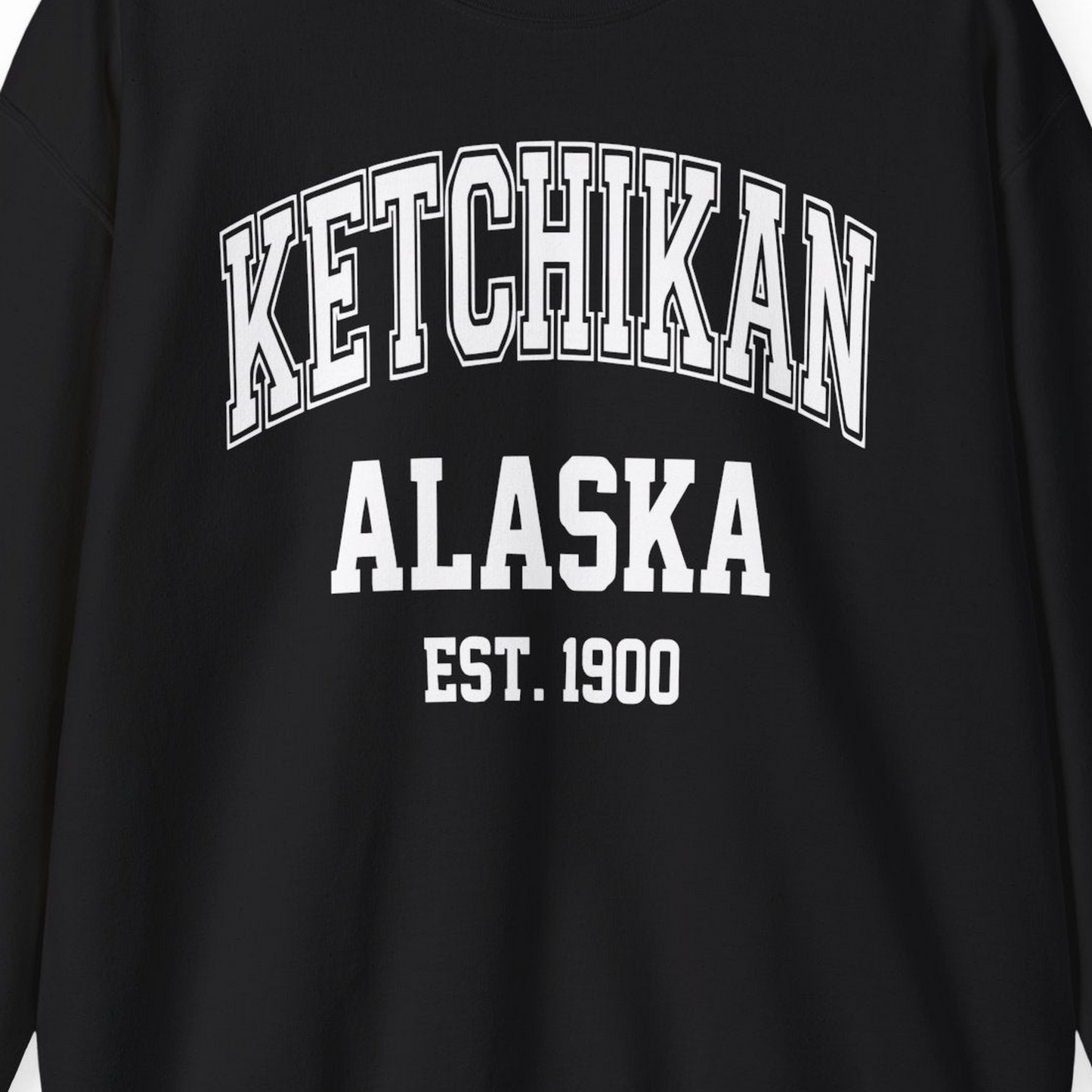 Ketchikan Alaska Collegiate Style Est 1900 Vintage Tee Shirt — Sweatshirt Sweatshirt – Alaska Cruise Shirts Close Up