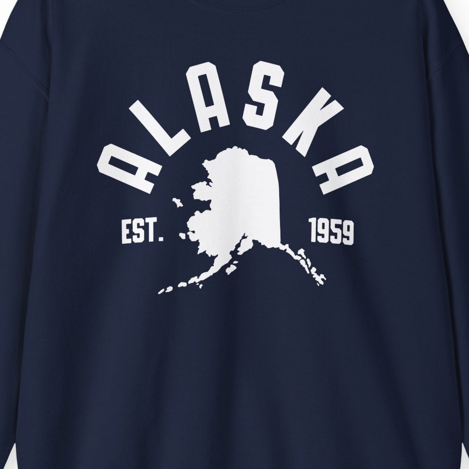 Vintage Alaska State Outline Est 1959 Retro Collegiate Shirt — Sweatshirt Sweatshirt – Alaska Cruise Shirts Close Up