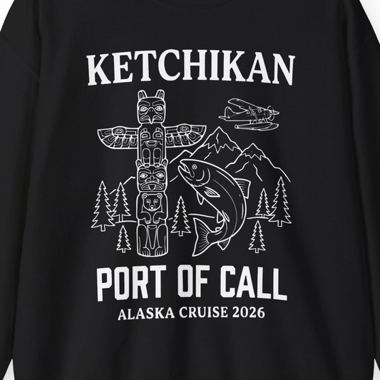 Ketchikan Alaska Cruise Port of Call Totem Wildlife Adventure Shirt — Sweatshirt Sweatshirt – Alaska Cruise Shirts Close Up