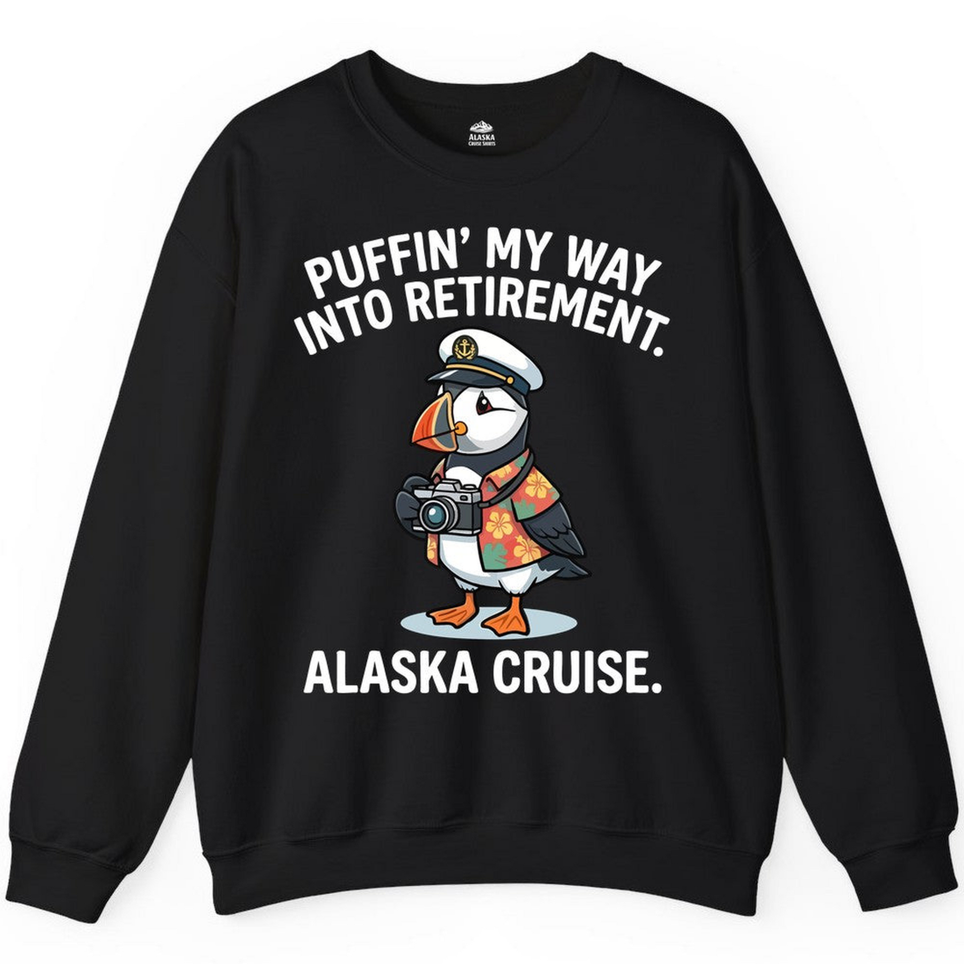 Puffin Cartoon Retirement Alaska Cruise Shirt Sweatshirt – Alaska Cruise Shirts Close Up