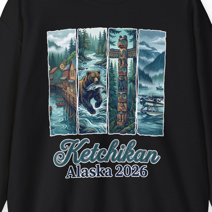 Ketchikan Alaska 2026 Scenic Nature and Totem Pole Art T-Shirt — Sweatshirt Sweatshirt – Alaska Cruise Shirts Close Up