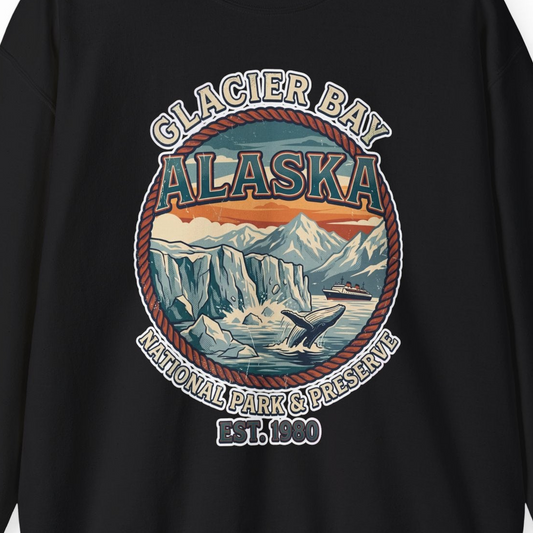 Glacier Bay Alaska National Park Vintage Nature Scene Shirt — Sweatshirt Sweatshirt – Alaska Cruise Shirts Close Up