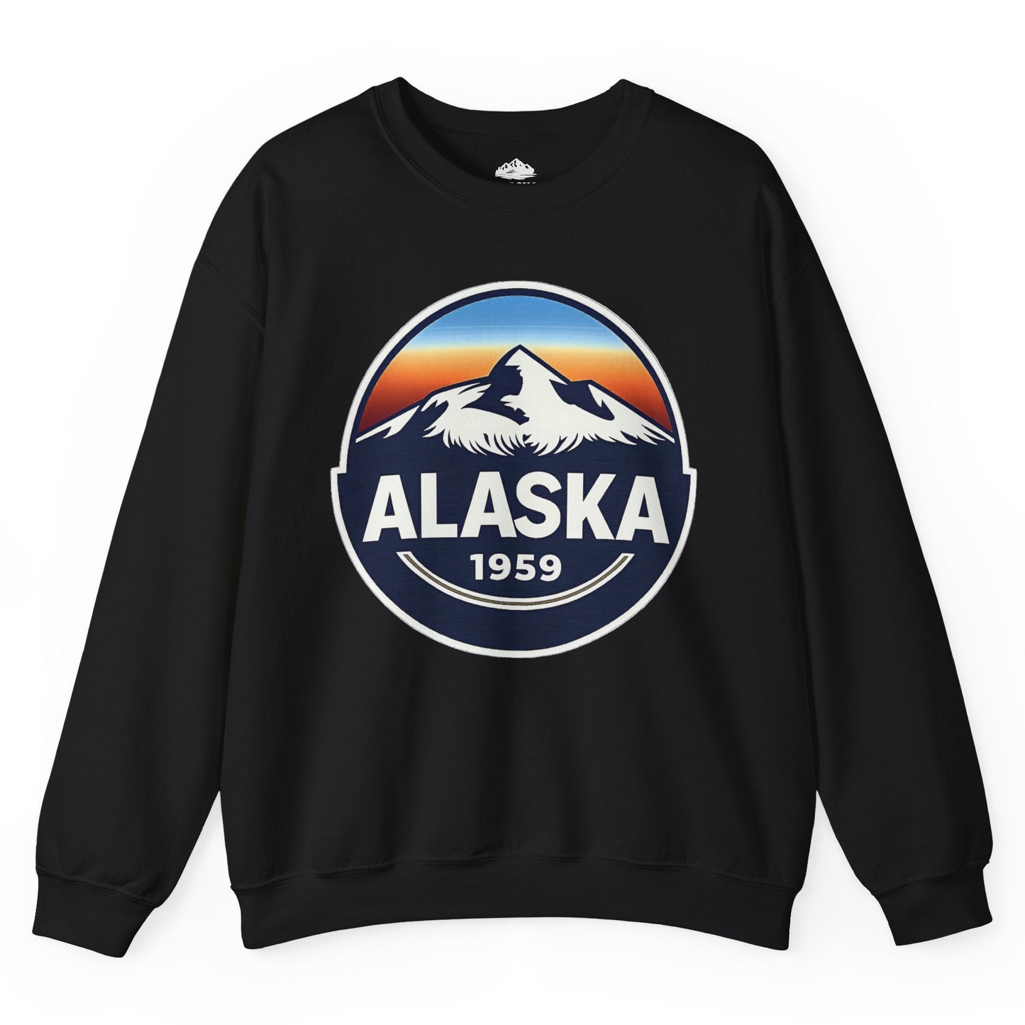 Alaska 1959 Retro Mountain Sunset Badge sweatshirt Vintage Statehood sweatshirt — Sweatshirt Sweatshirt – Black – Alaska Cruise Shirts