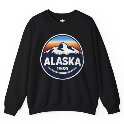 Alaska 1959 Retro Mountain Sunset Badge sweatshirt Vintage Statehood sweatshirt — Sweatshirt Sweatshirt – Black – Alaska Cruise Shirts