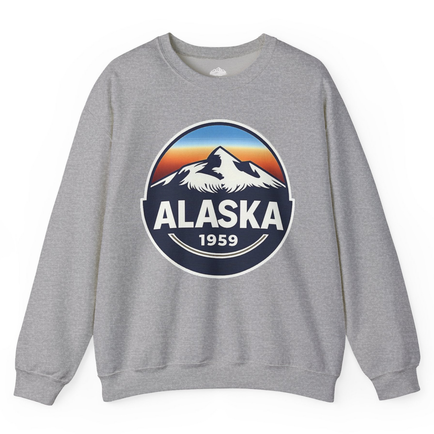 Alaska 1959 Retro Mountain Sunset Badge sweatshirt Vintage Statehood sweatshirt — Sweatshirt Sweatshirt – Sport Grey – Alaska Cruise Shirts