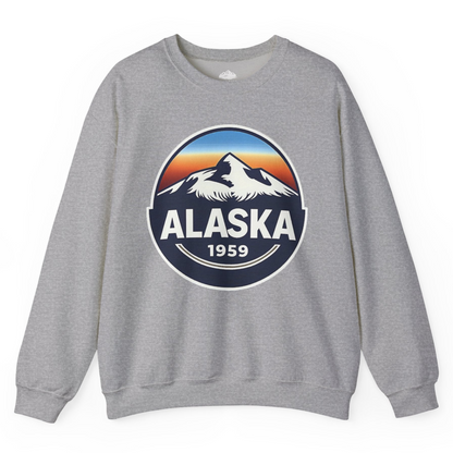 Alaska 1959 Retro Mountain Sunset Badge sweatshirt Vintage Statehood sweatshirt — Sweatshirt Sweatshirt – Sport Grey – Alaska Cruise Shirts