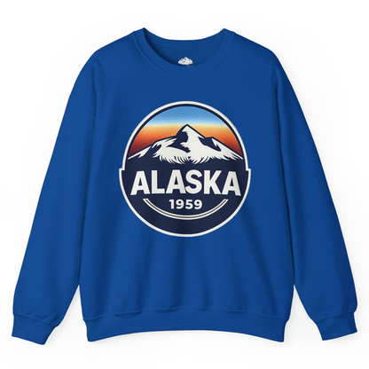 Alaska 1959 Retro Mountain Sunset Badge sweatshirt Vintage Statehood sweatshirt — Sweatshirt Sweatshirt – Royal – Alaska Cruise Shirts