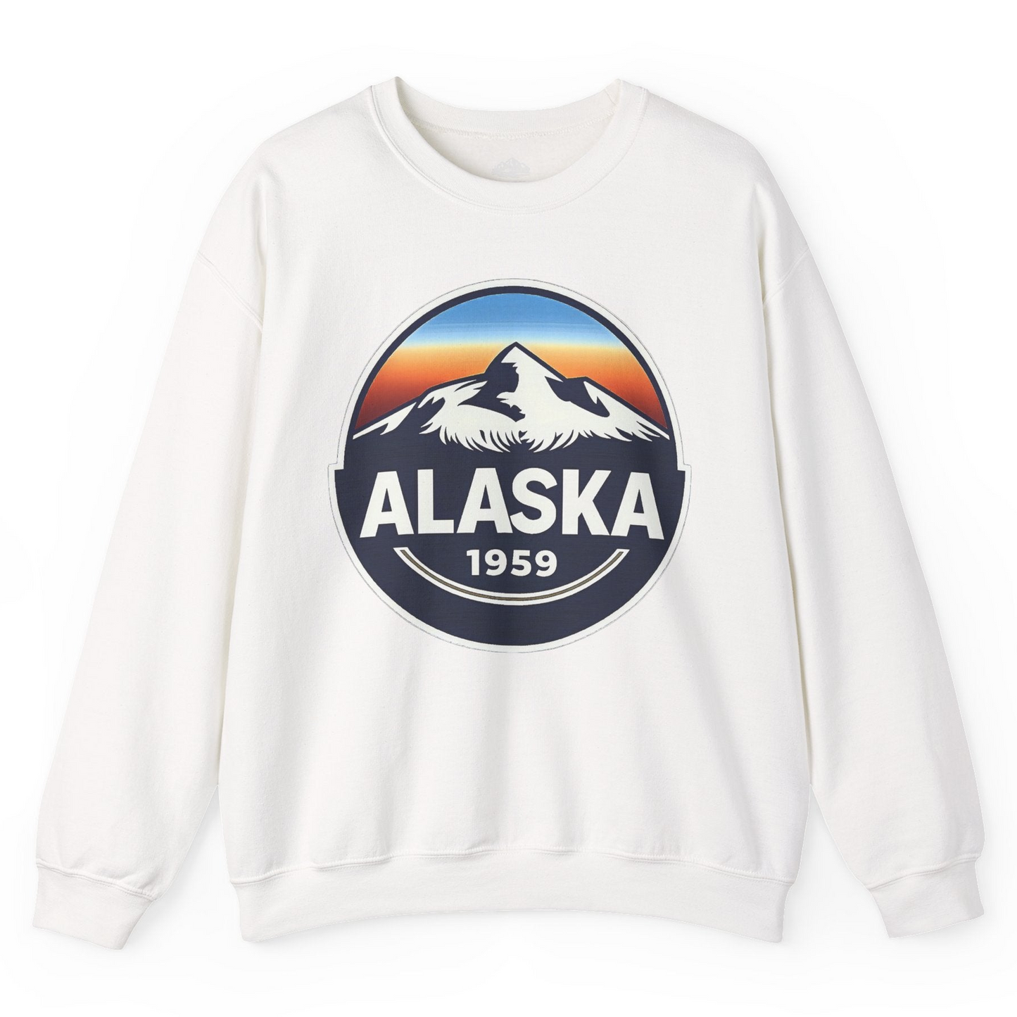 Alaska 1959 Retro Mountain Sunset Badge sweatshirt Vintage Statehood sweatshirt — Sweatshirt Sweatshirt – White – Alaska Cruise Shirts