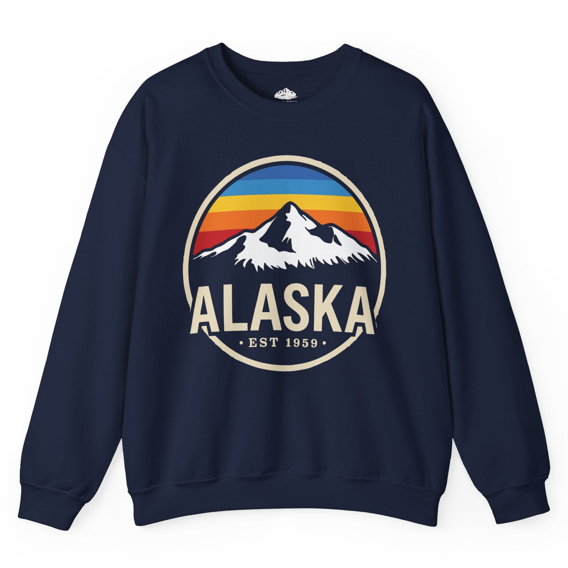 Alaska Vintage Mountain Sunset sweatshirt Sweatshirt – Navy – Alaska Cruise Shirts