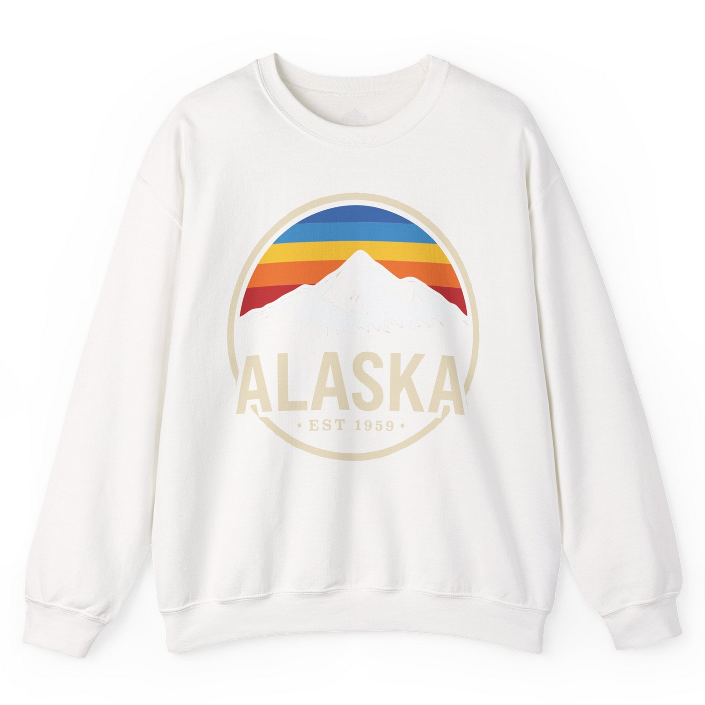 Alaska Vintage Mountain Sunset sweatshirt Sweatshirt – White – Alaska Cruise Shirts