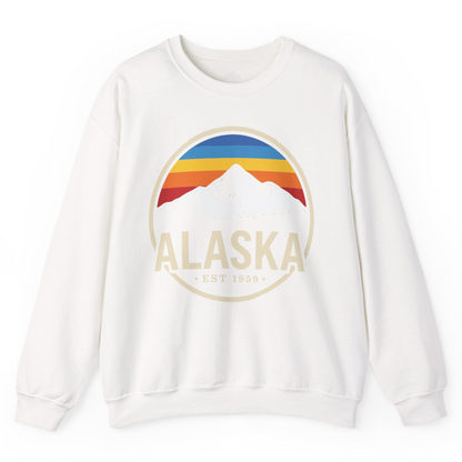 Alaska Vintage Mountain Sunset sweatshirt Sweatshirt – White – Alaska Cruise Shirts