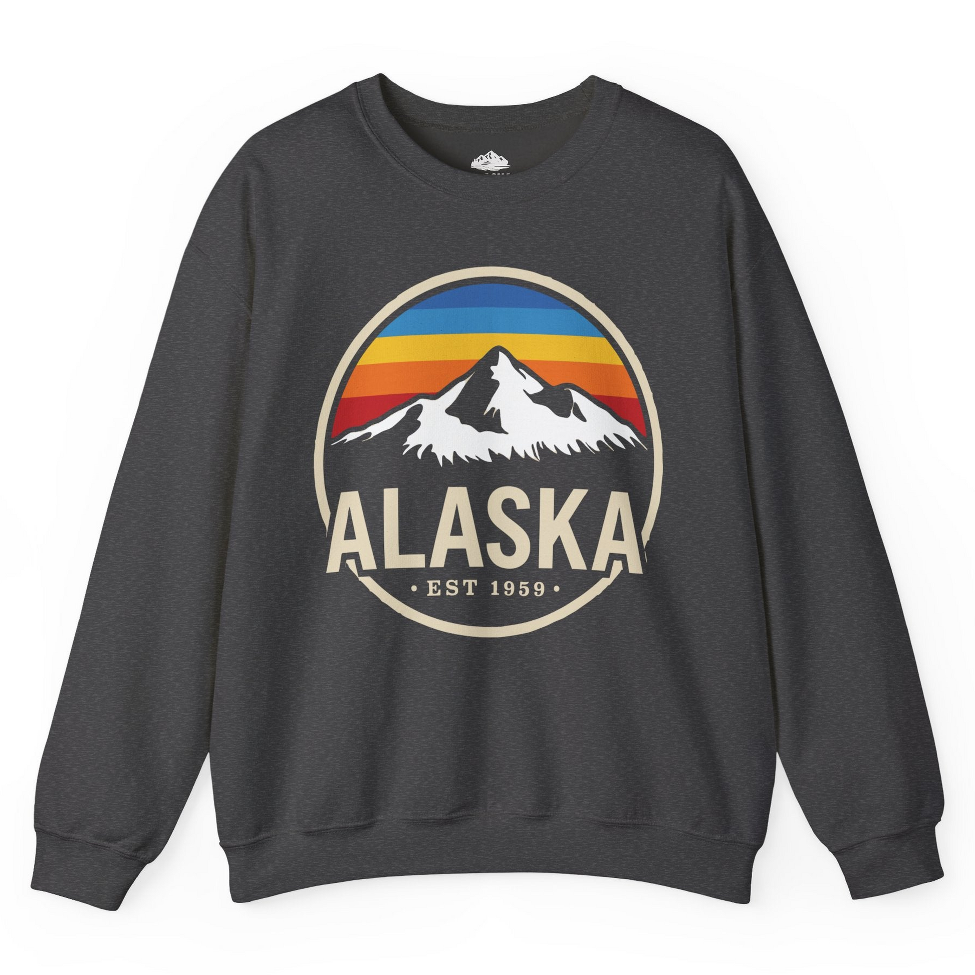 Alaska Vintage Mountain Sunset sweatshirt Sweatshirt – Dark Heather – Alaska Cruise Shirts