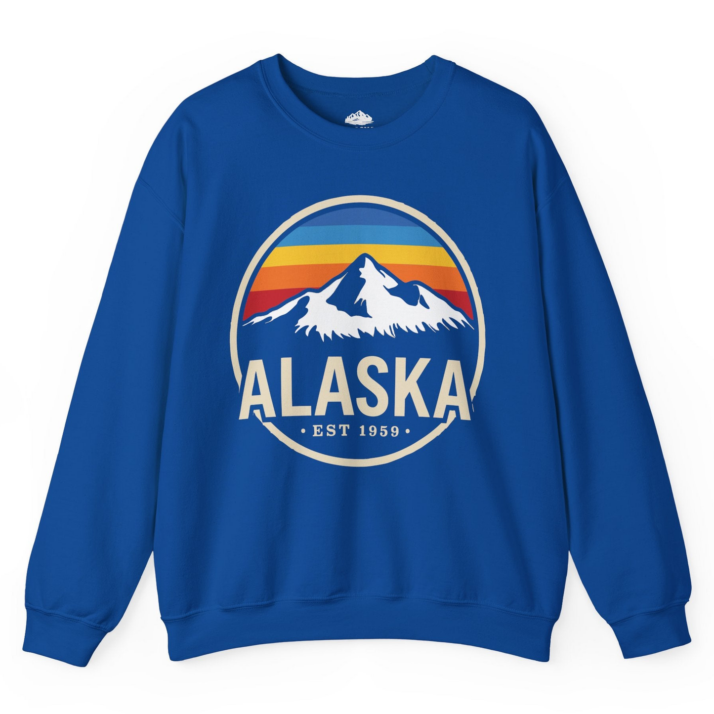 Alaska Vintage Mountain Sunset sweatshirt Sweatshirt – Royal – Alaska Cruise Shirts