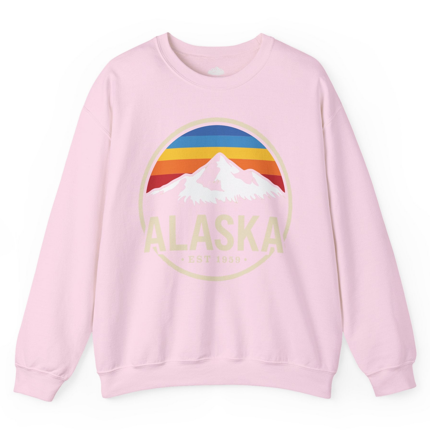 Alaska Vintage Mountain Sunset sweatshirt Sweatshirt – Light Pink – Alaska Cruise Shirts