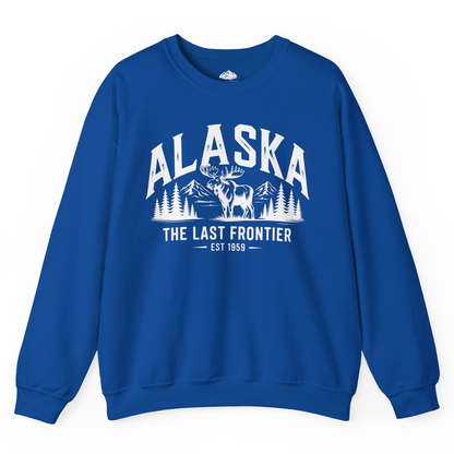 Alaska The Last Frontier Moose Mountain Wilderness Graphic Shirt — Sweatshirt Sweatshirt – Royal – Alaska Cruise Shirts