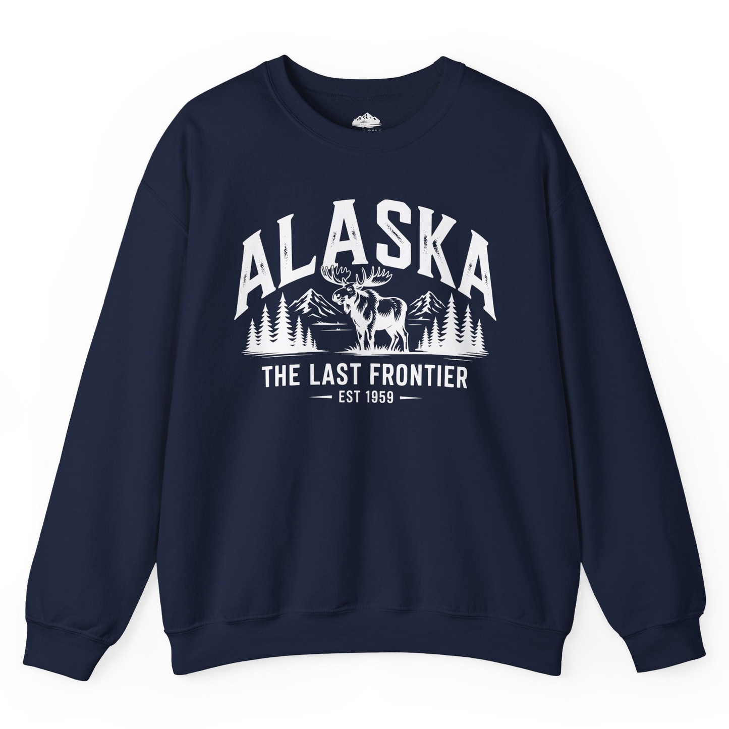 Alaska The Last Frontier Moose Mountain Wilderness Graphic Shirt — Sweatshirt Sweatshirt – Navy – Alaska Cruise Shirts