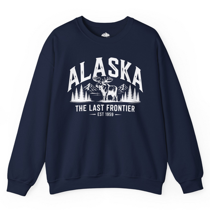 Alaska The Last Frontier Moose Mountain Wilderness Graphic Shirt — Sweatshirt Sweatshirt – Navy – Alaska Cruise Shirts