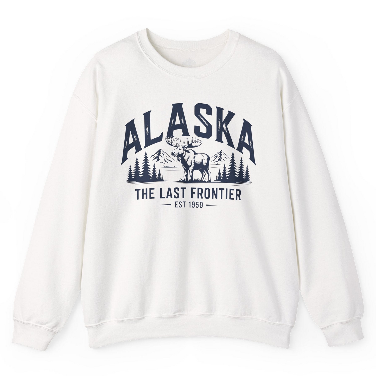 Alaska The Last Frontier Moose Mountain Wilderness Graphic Shirt — Sweatshirt Sweatshirt – White – Alaska Cruise Shirts
